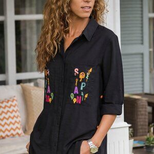 Italian Design Black Shirt – Elegant Boutique Oversized Blouse